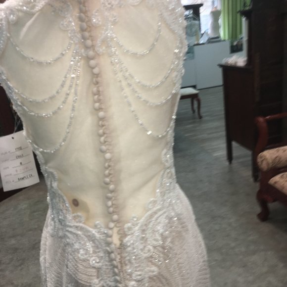 Kenneth Winston New BLING Wedding Dress, Light Gold, SEQUINS, Illusion Fit&Flare - Picture 12 of 13